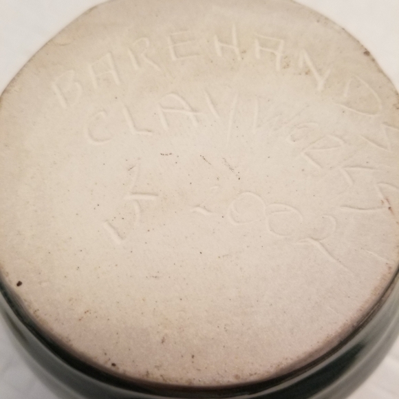 studio art pottery vase signed Bare Hands clay Works. Trees Blue & White - Picture 6 of 8